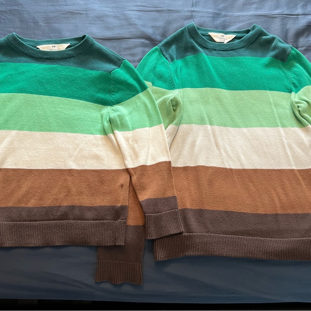 H&M Men’s Striped Crewneck Sweater in Teal, Mint, Cream & Brown